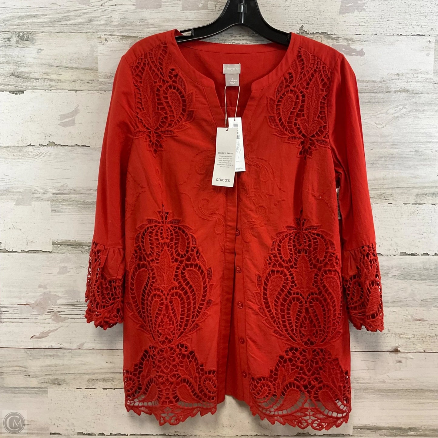 Blouse 3/4 Sleeve By Chicos In Orange, Size: M