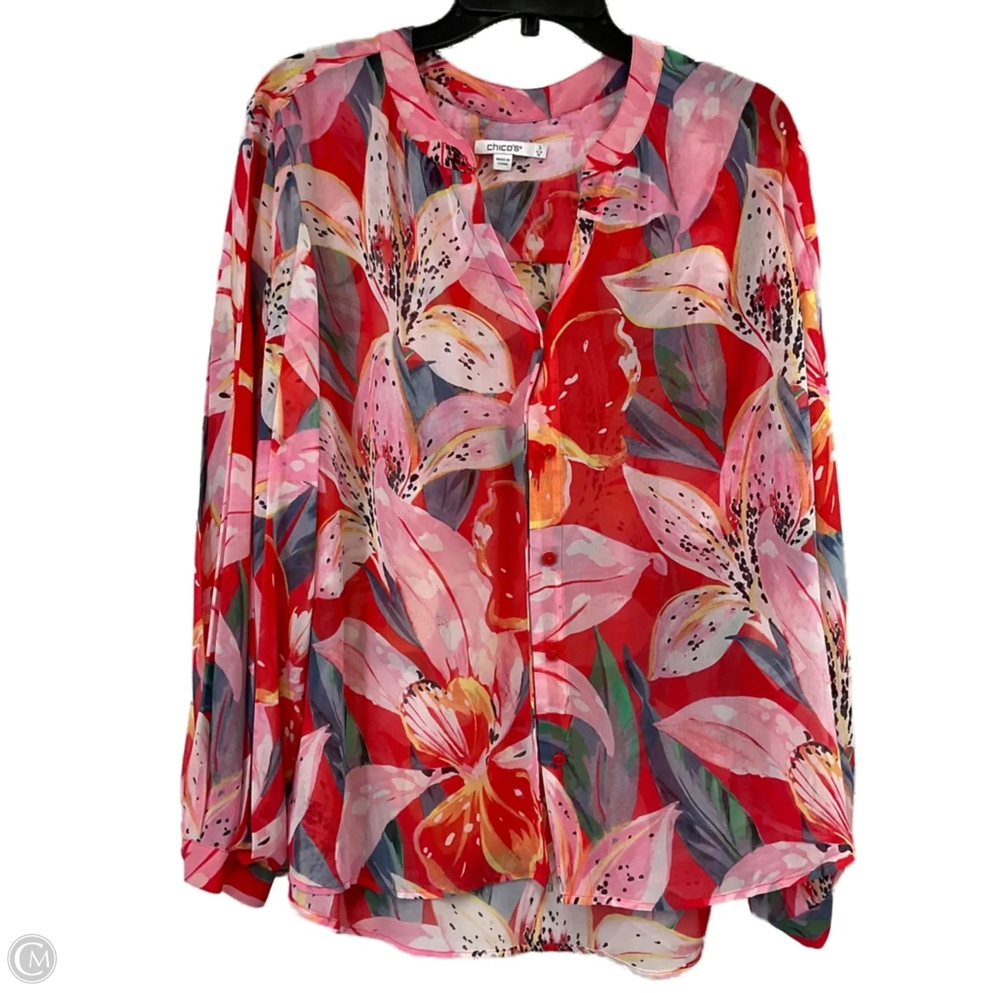 Blouse Long Sleeve By Chicos In Red, Size: Xl