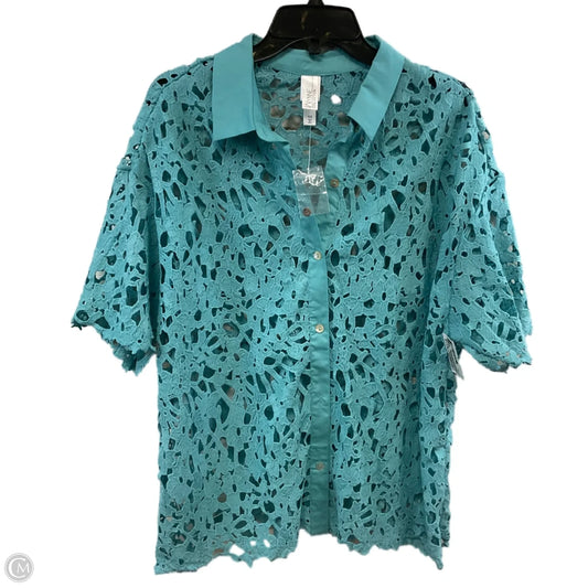 Blouse Short Sleeve By WYNNE In Blue, Size: 1x