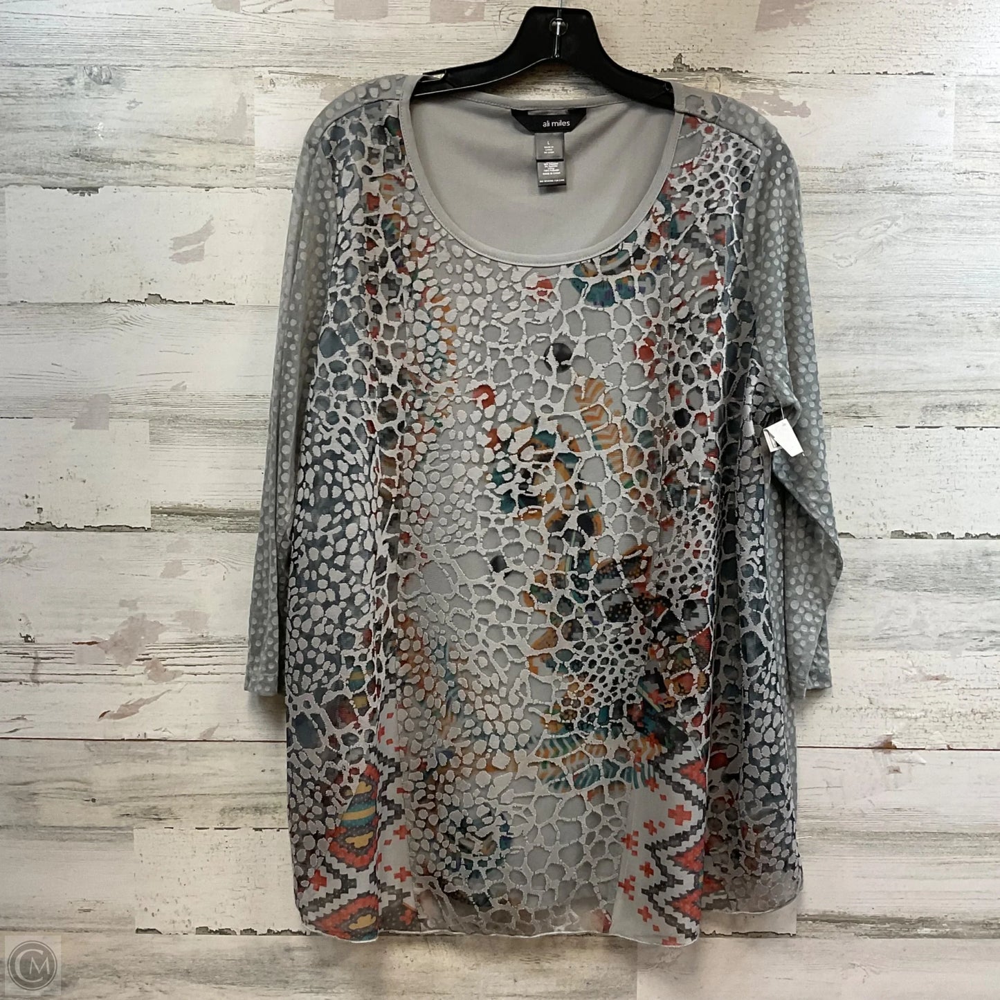 Top 3/4 Sleeve By Ali Miles In Grey, Size: L
