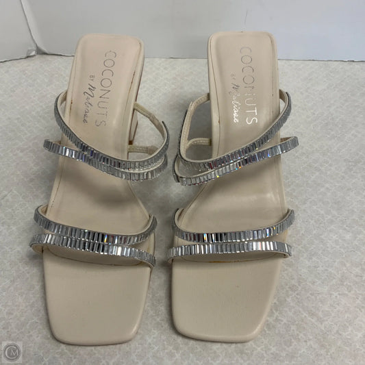 Sandals Heels Block By Coconuts In Cream & Silver, Size: 9
