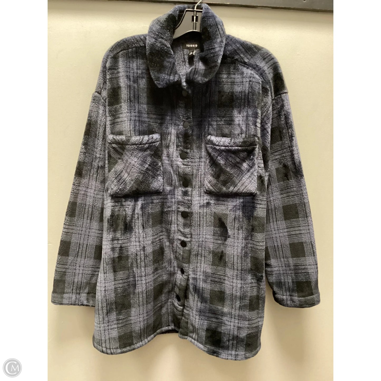 Jacket Shirt By Torrid In Blue, Size: L