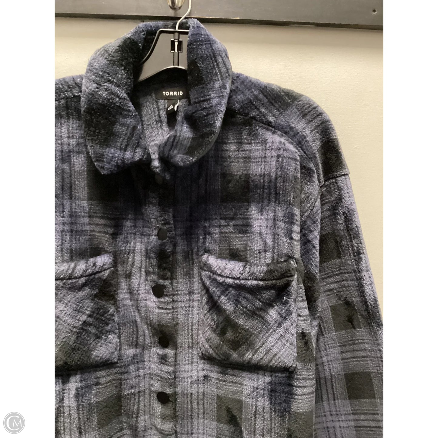 Jacket Shirt By Torrid In Blue, Size: L