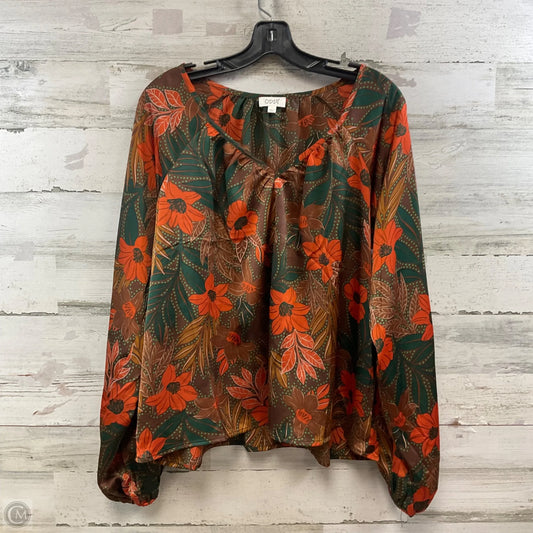 Blouse Long Sleeve By Oddi In Brown & Orange, Size: L