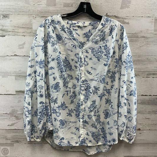 Blouse Long Sleeve By Lucky Brand In Blue, Size: L