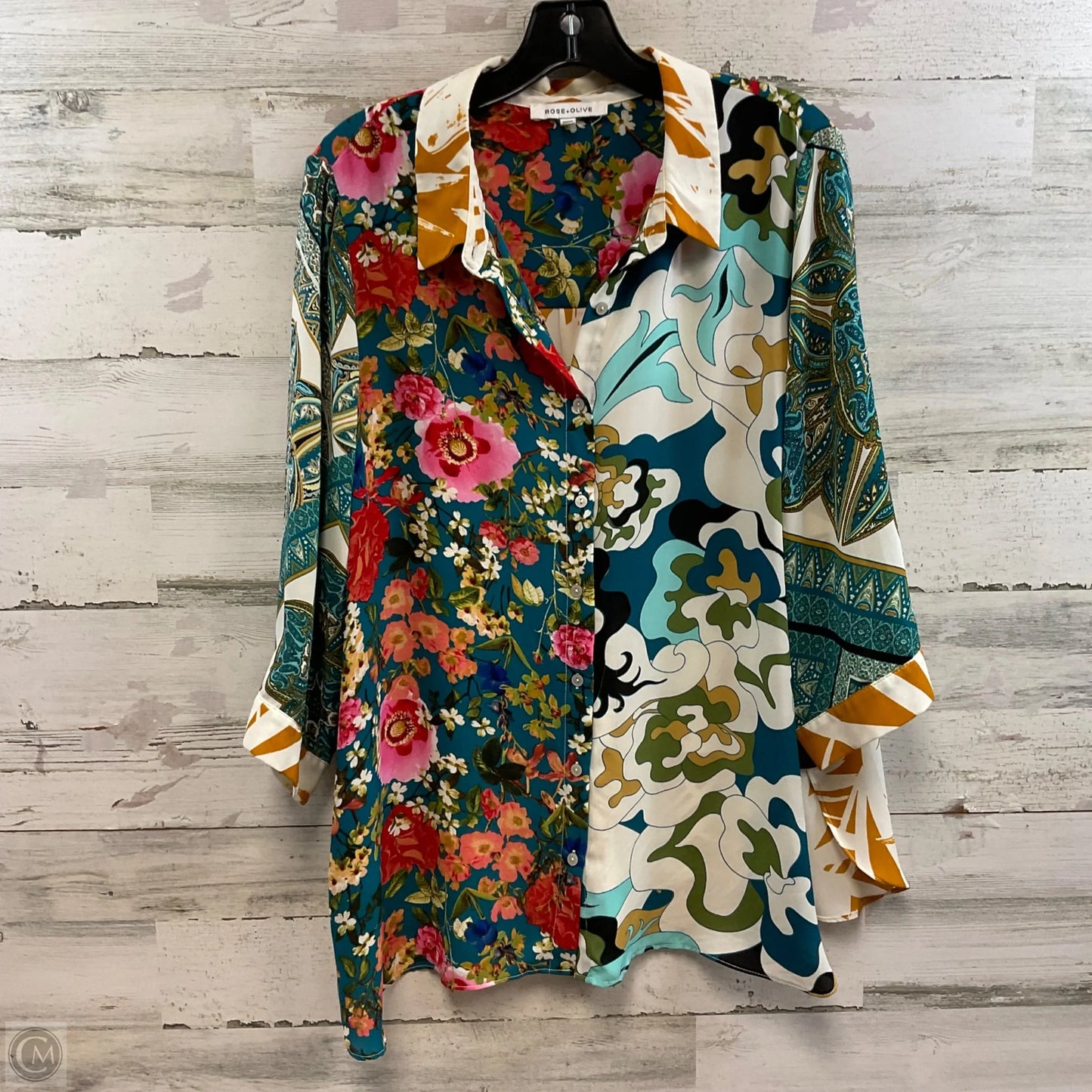 Blouse Short Sleeve By Rose And Olive In Blue, Size: 1x