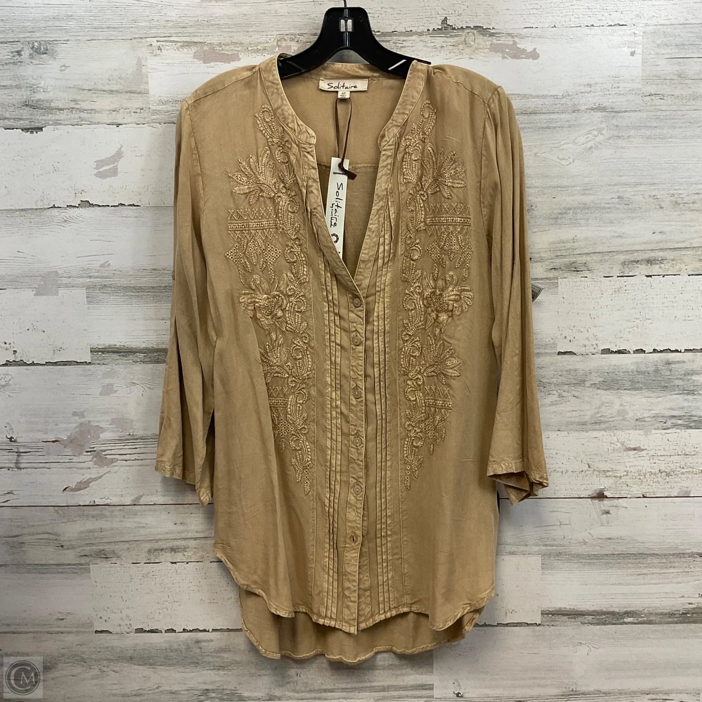 Blouse Long Sleeve By Solitaire In Brown, Size: M