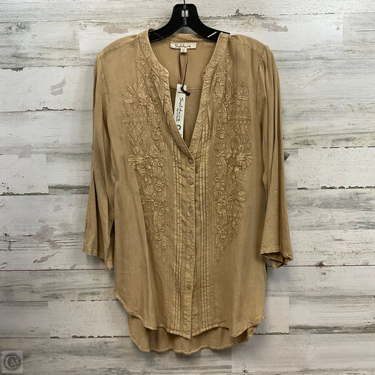 Blouse Long Sleeve By Solitaire In Brown, Size: M