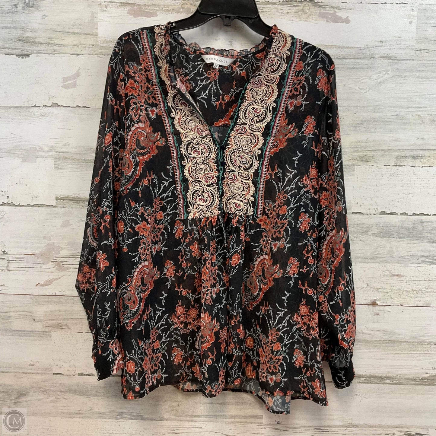 Blouse Long Sleeve By RANNA Gill In Black, Size: 2x
