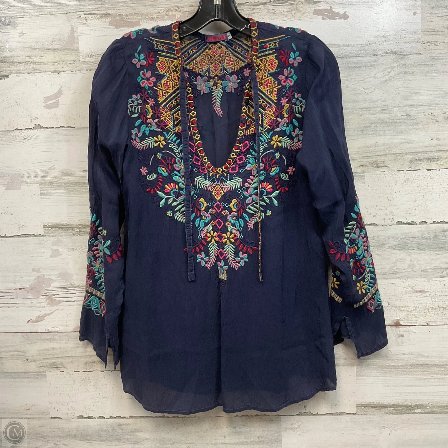 Blouse Long Sleeve By Johnny Was In Blue, Size: S