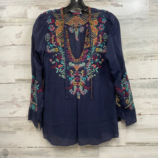 Blouse Long Sleeve By Johnny Was In Blue, Size: S
