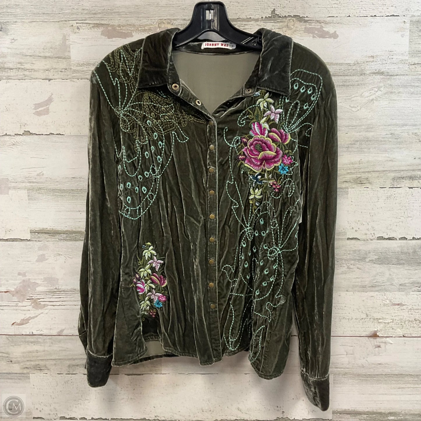 Blouse Long Sleeve By Johnny Was In Green, Size: Mp