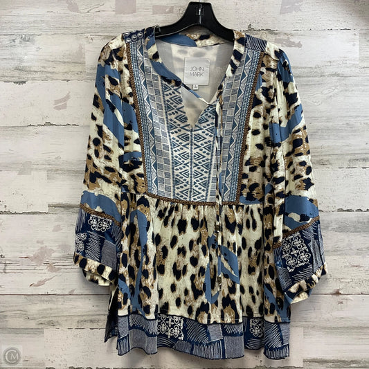 Blouse 3/4 Sleeve By John Mark In Blue & Brown, Size: L