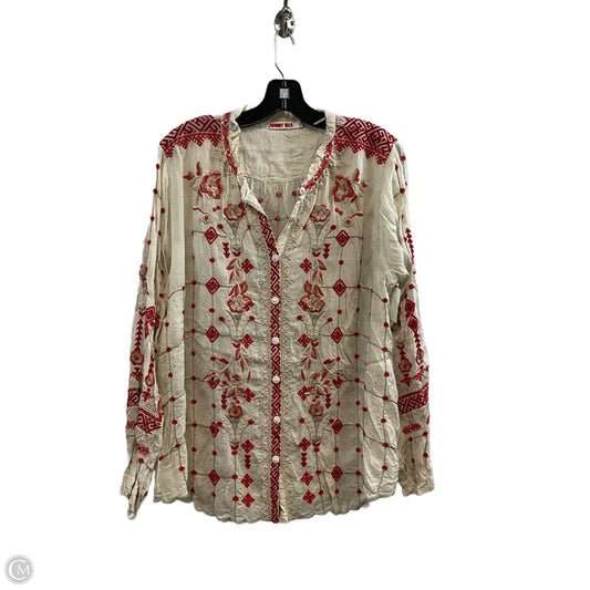 Blouse Long Sleeve By Johnny Was In Cream, Size: L