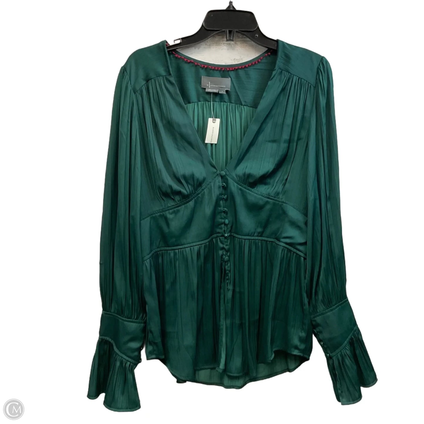 Blouse Long Sleeve By Anthropologie In Green, Size: L