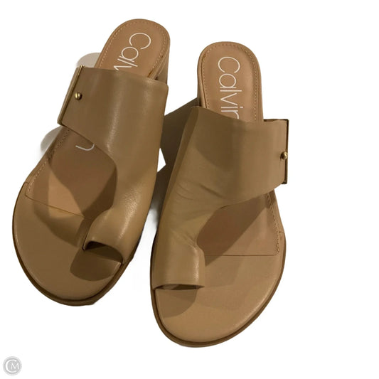 Sandals Heels Block By Calvin Klein In Tan, Size: 7.5