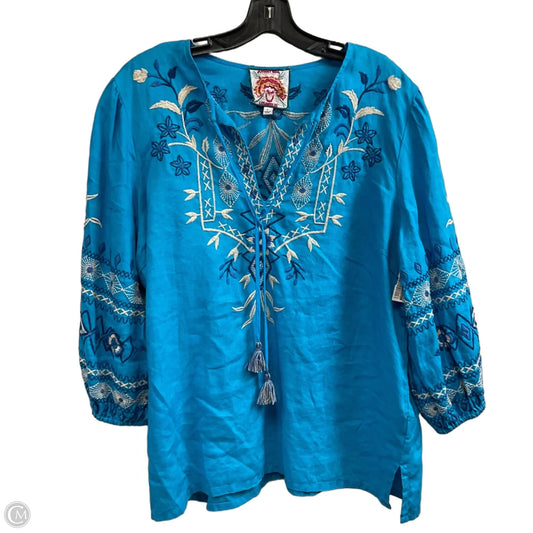 Top 3/4 Sleeve By Johnny Was In Blue, Size: L