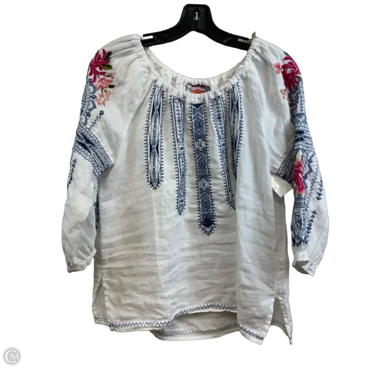 Blouse 3/4 Sleeve By Johnny Was In White, Size: S