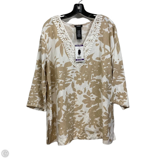 Blouse 3/4 Sleeve By Premise In Brown, Size: Xxl