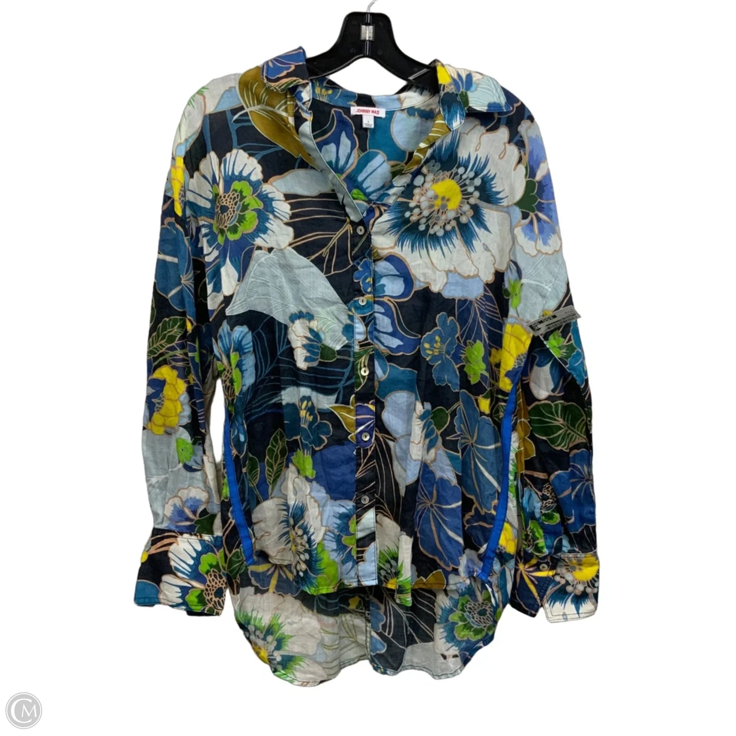 Blouse Long Sleeve By Johnny Was In Blue, Size: S