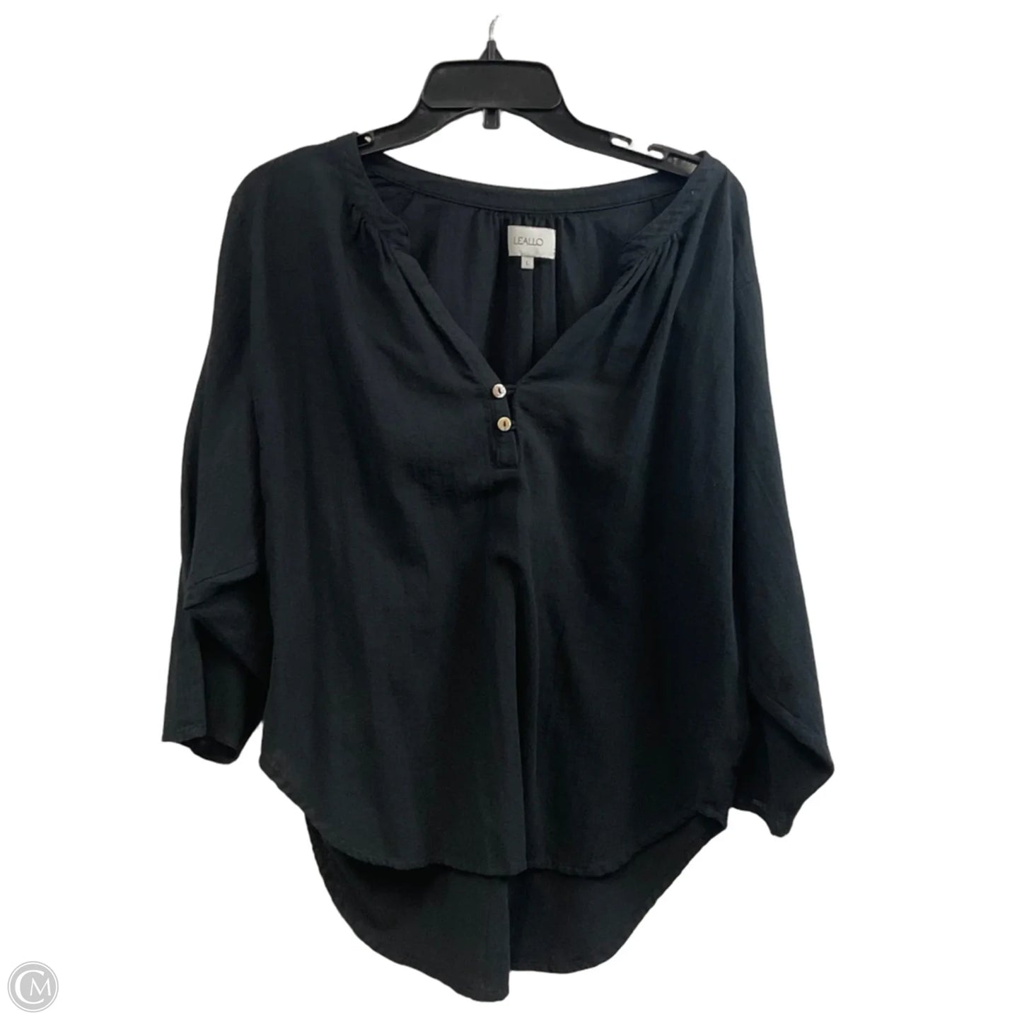 Blouse 3/4 Sleeve By LEALLO In Black, Size: L