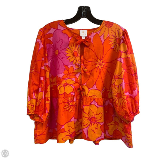 Blouse Short Sleeve By J.marie In Orange, Size: L