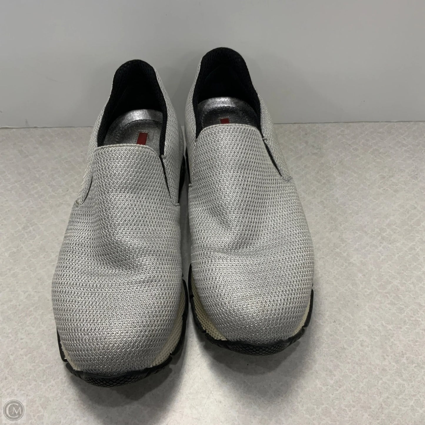 Shoes Luxury Designer By Prada In Grey, Size: 6.5