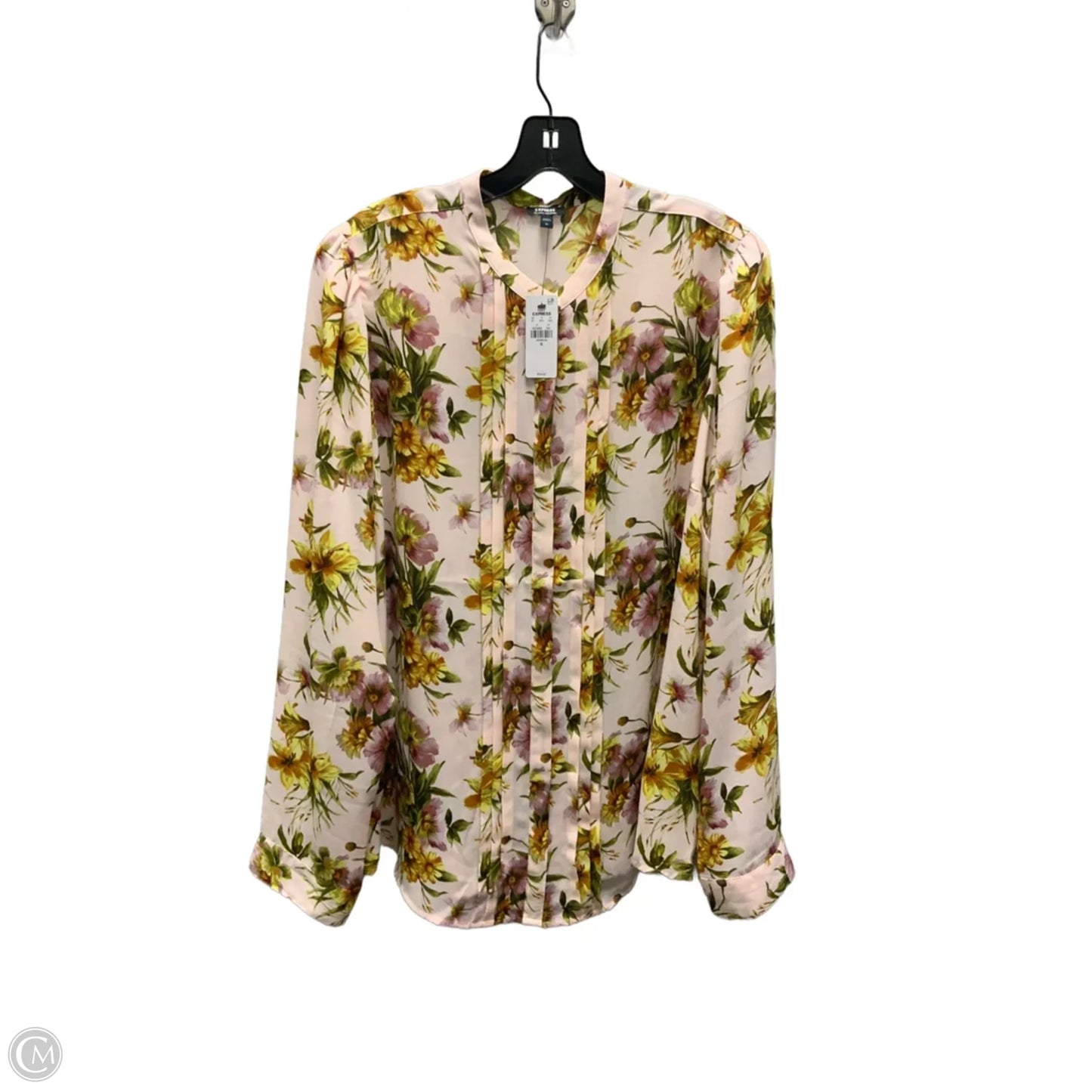 Blouse Long Sleeve By Express In Pink, Size: Xl