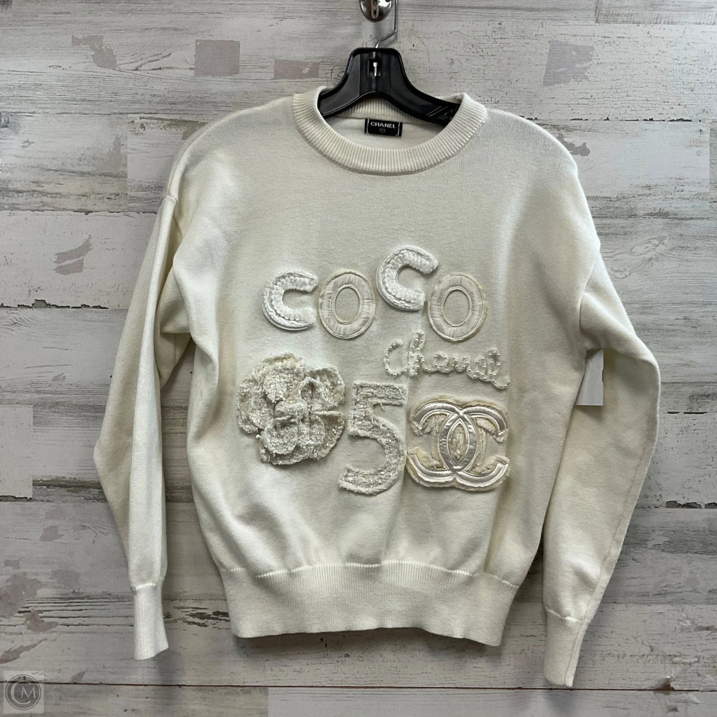 Sweater Luxury Designer By Chanel In Cream, Size: N/A