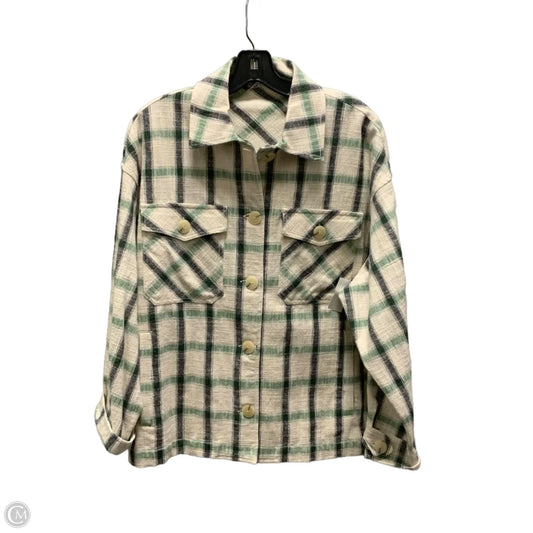 Jacket Shirt By Zara In Green & White, Size: M
