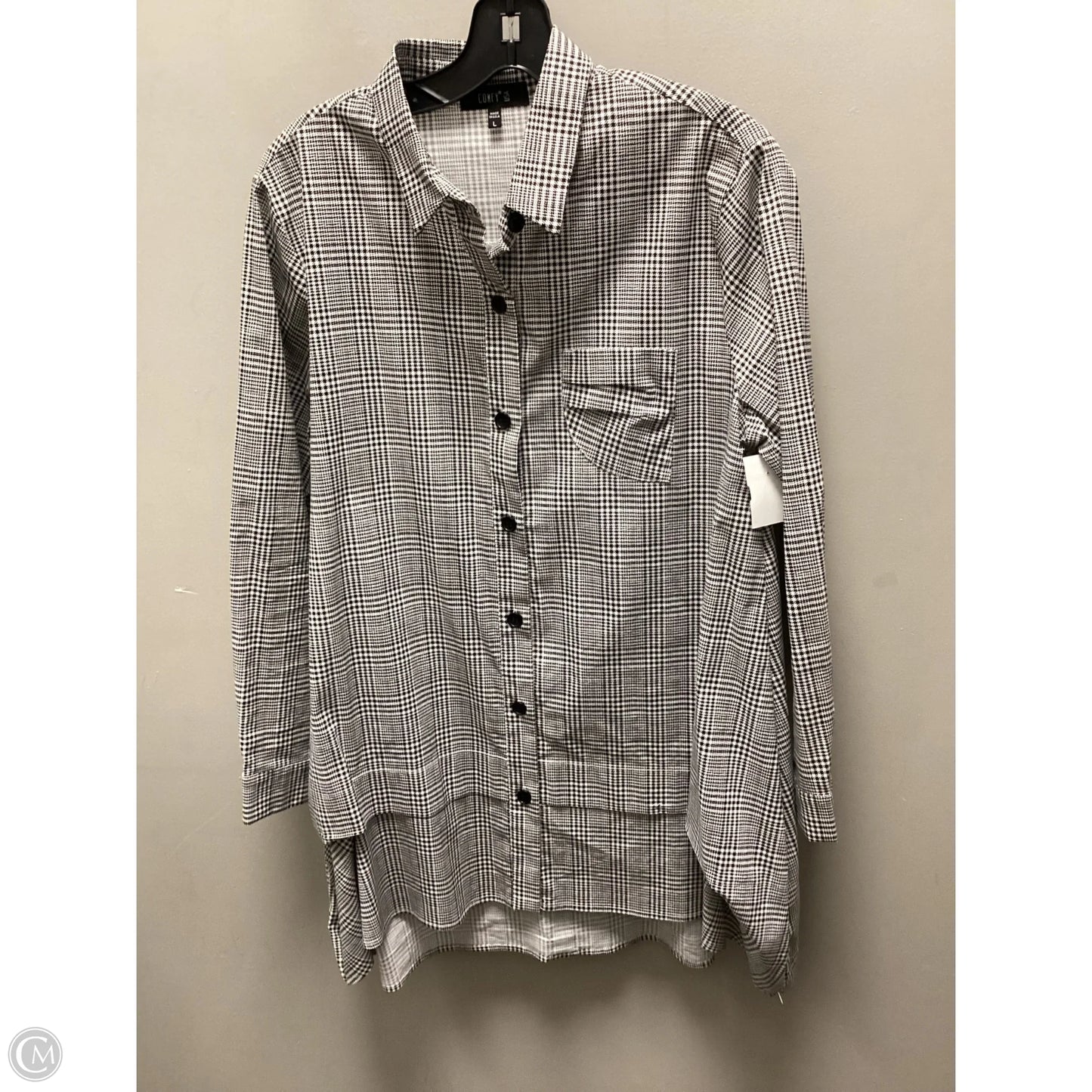 Blouse Long Sleeve By Comfy In Black & Cream, Size: L