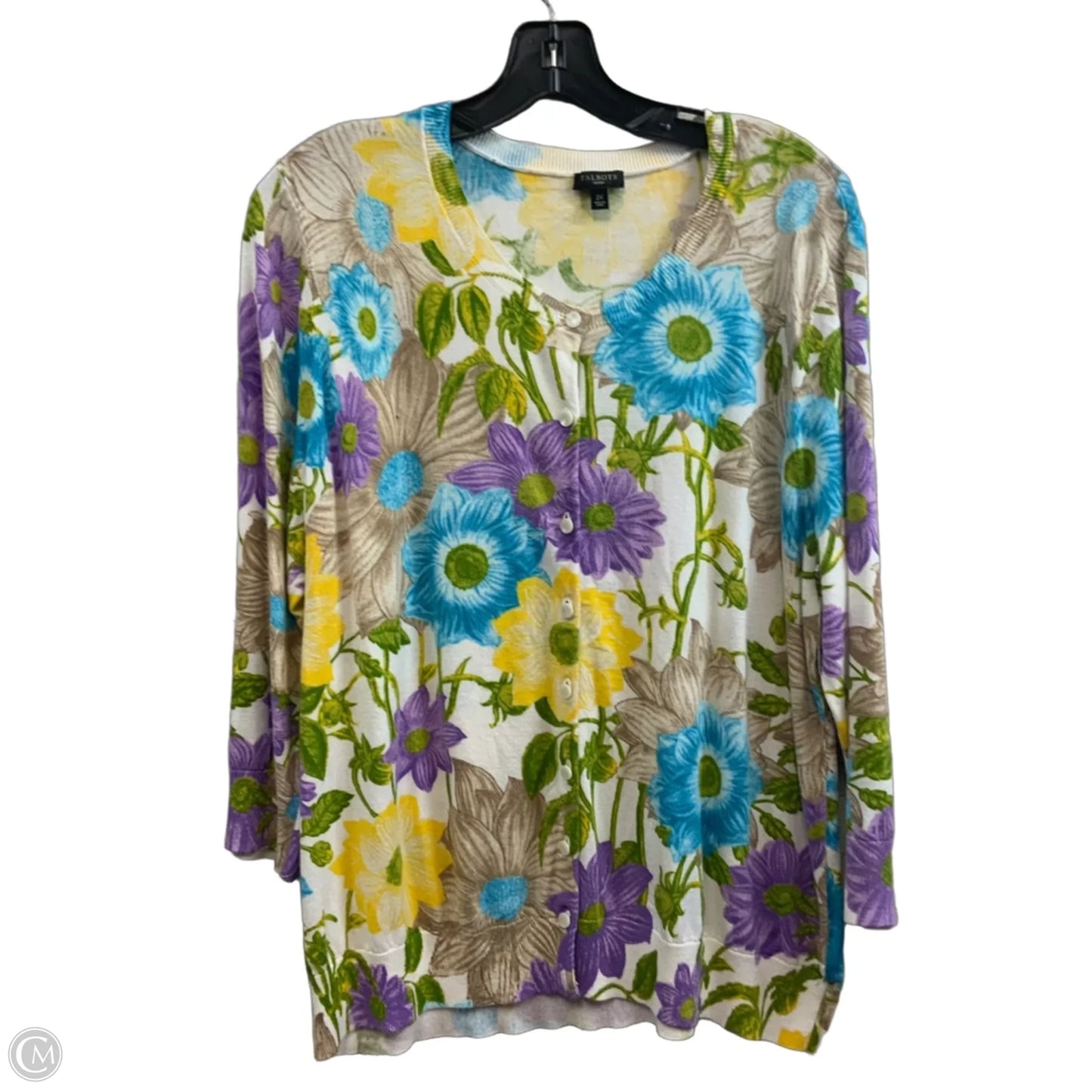 Cardigan By Talbots In Floral Print, Size: 2x