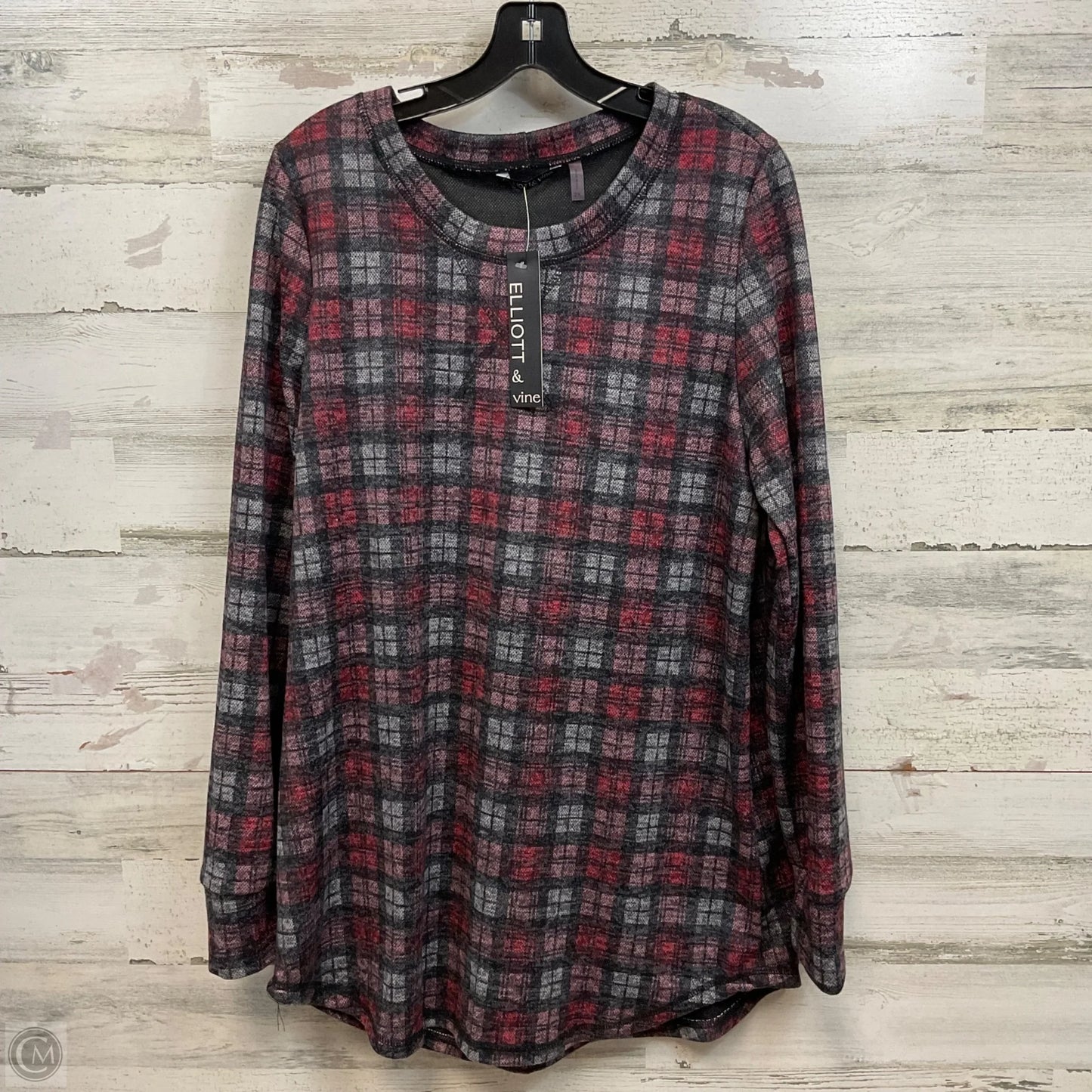 Top Long Sleeve By ELLIOT AND VINE In Red & Silver, Size: 2x