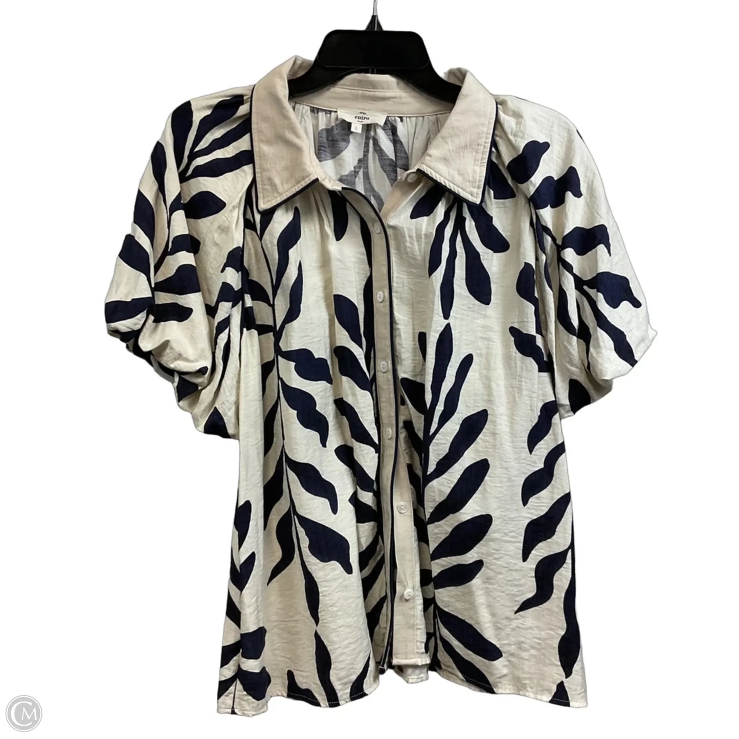 Blouse Short Sleeve By Entro In Cream, Size: L