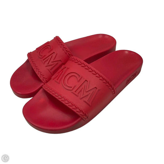 Sandals Luxury Designer By Mcm In Red, Size: 11