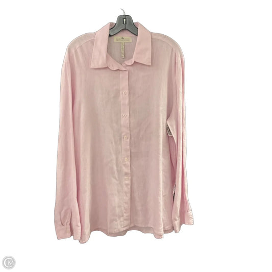 Blouse Long Sleeve By Crown Linen Designs In Pink, Size: Xl