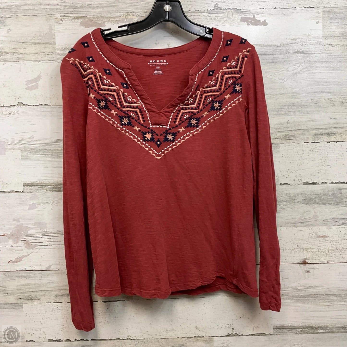 Top Long Sleeve Basic By Roper In Brown, Size: M