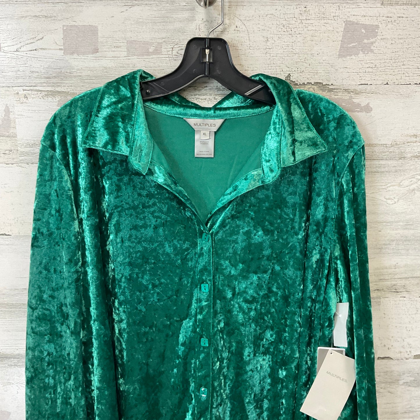 Blouse Long Sleeve By Multiples In Green, Size: Xl