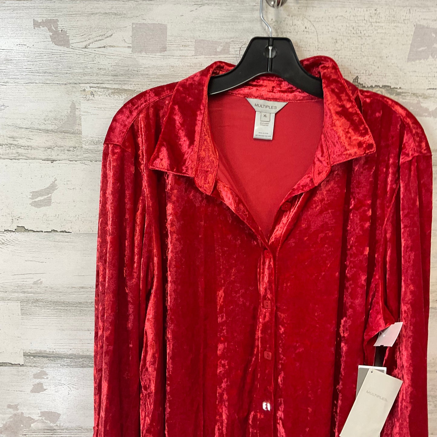 Blouse Long Sleeve By Multiples In Red, Size: Xl