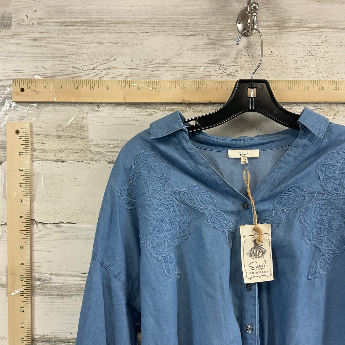 Blue Denim Blouse Short Sleeve Easel, Size S