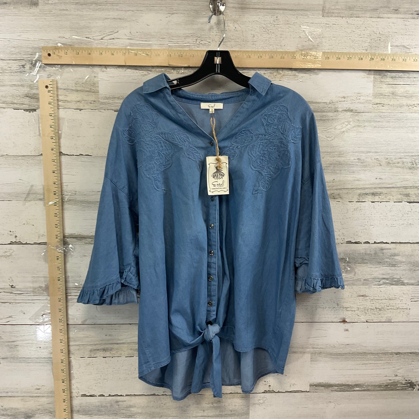 Blue Denim Blouse Short Sleeve Easel, Size S