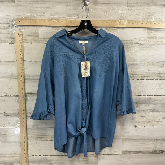 Blue Denim Blouse Short Sleeve Easel, Size S