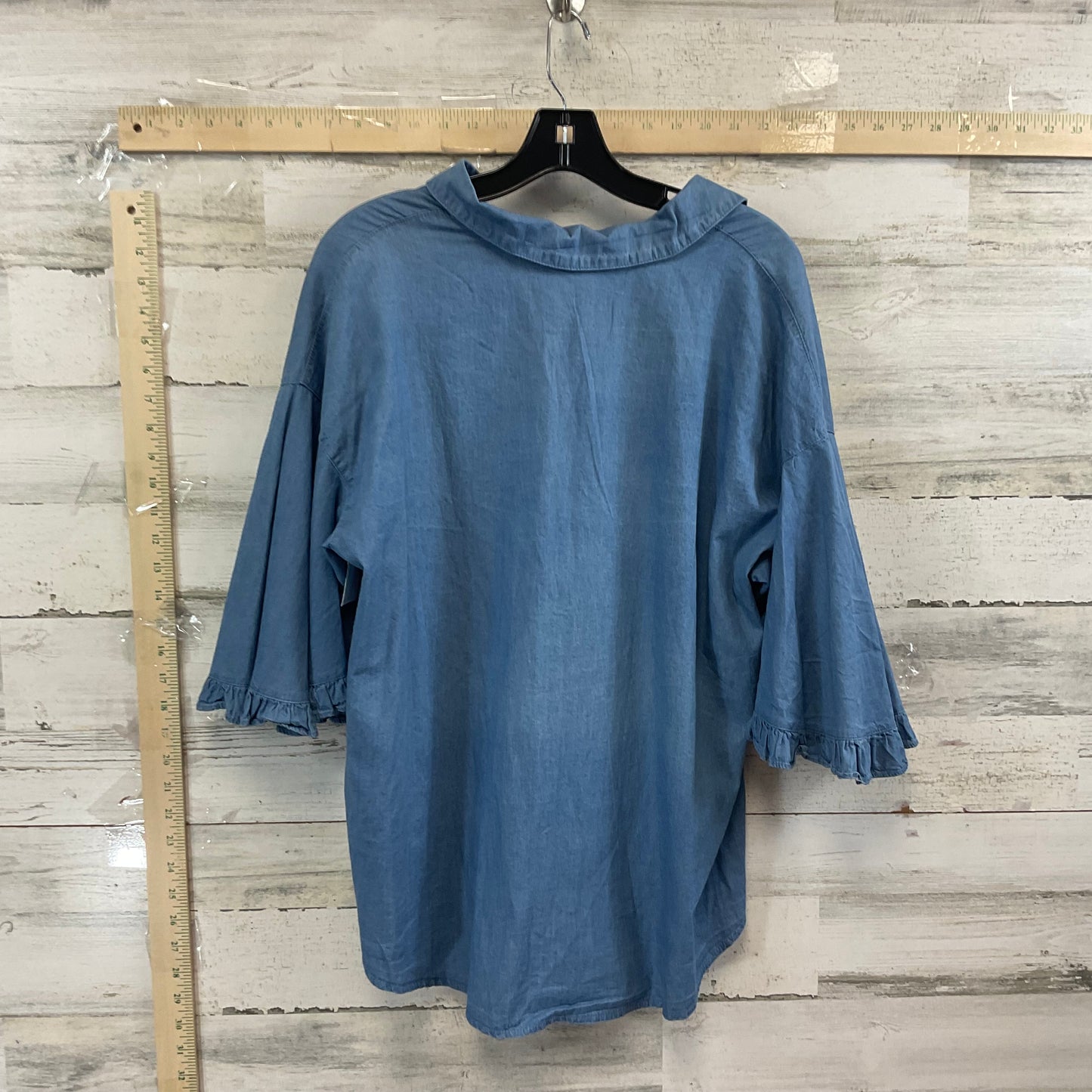 Blue Denim Blouse Short Sleeve Easel, Size S