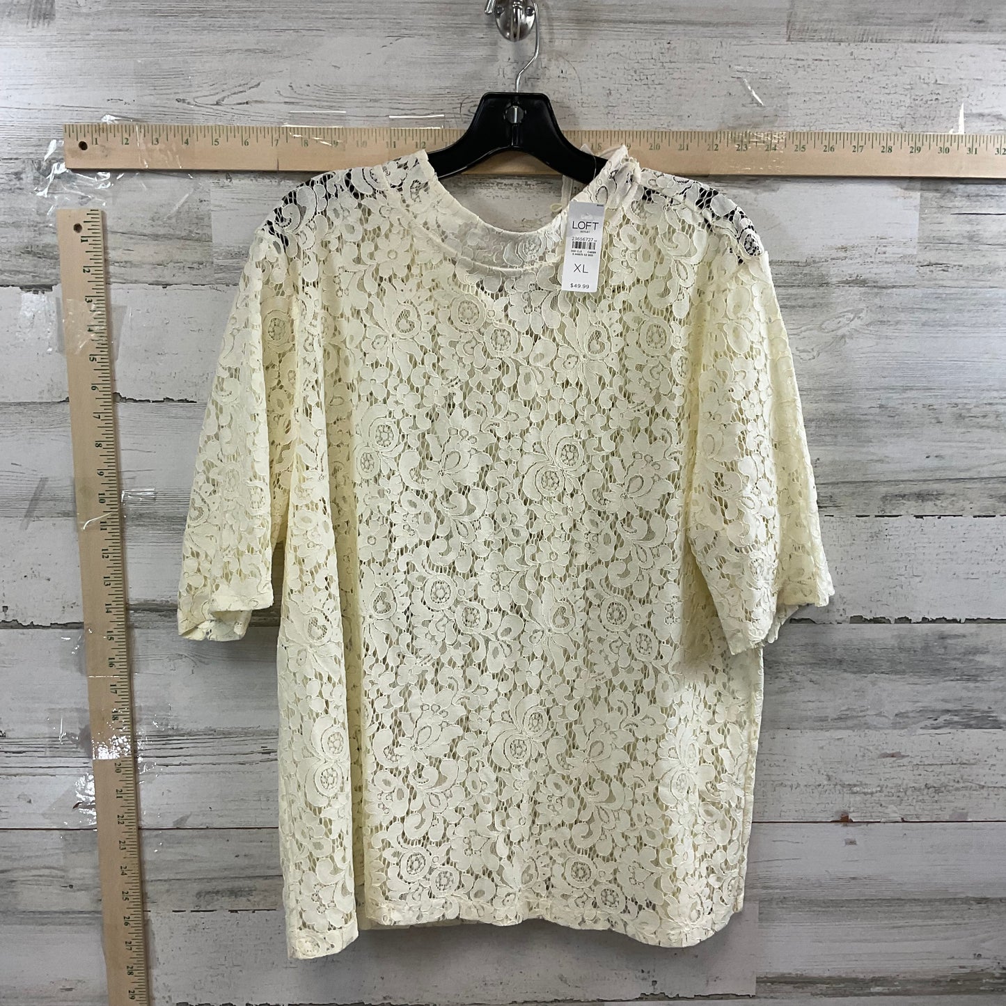 Cream Top Short Sleeve Loft, Size Xl