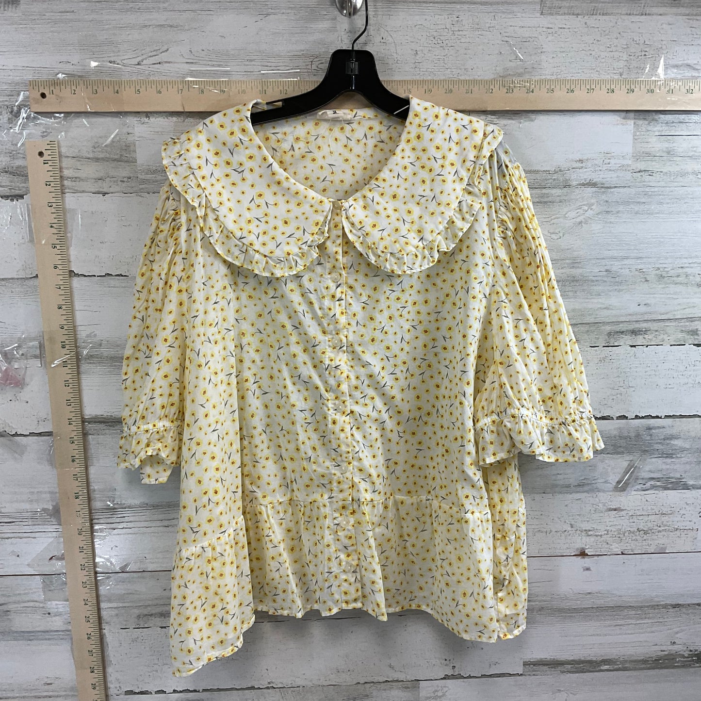 Yellow Blouse Short Sleeve Ana, Size 3x