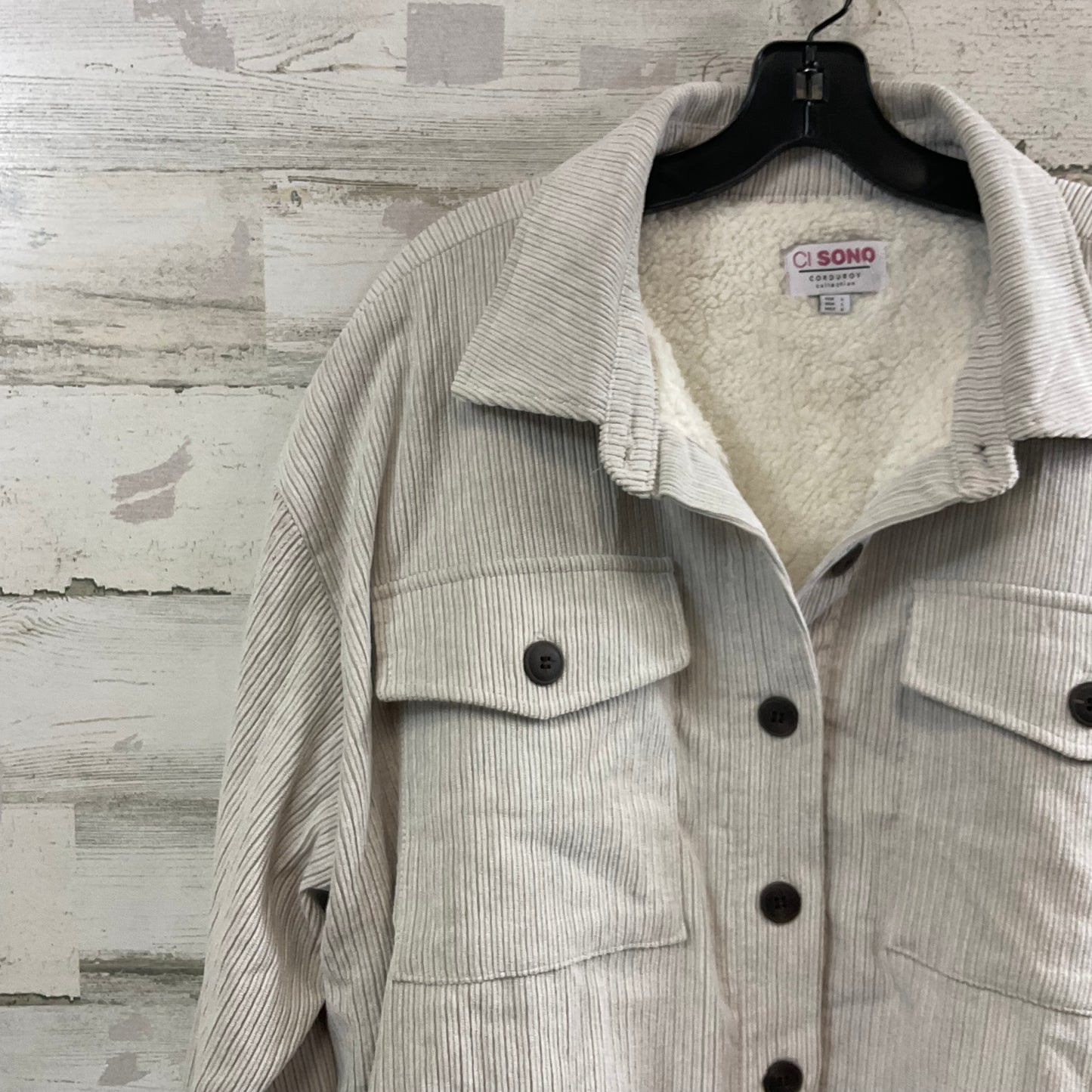 Jacket Shirt By Ci Sono In Cream, Size: L