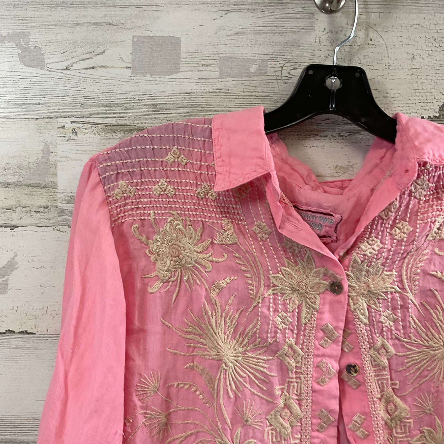 Blouse Long Sleeve By Johnny Was In Pink, Size: M