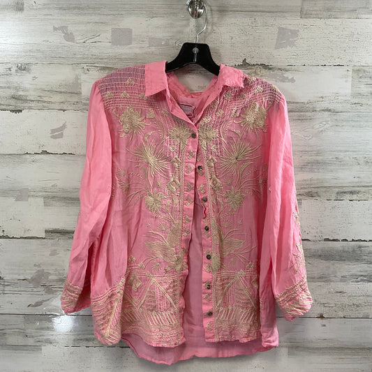 Blouse Long Sleeve By Johnny Was In Pink, Size: M