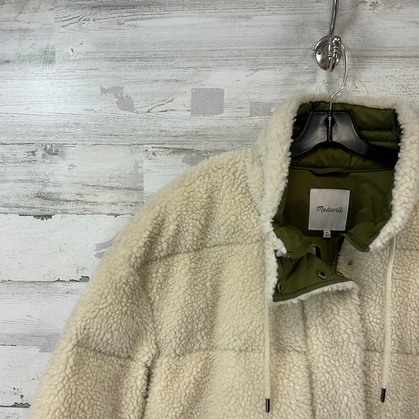 Coat Faux Fur & Sherpa By Madewell In Cream & Green, Size: Xl