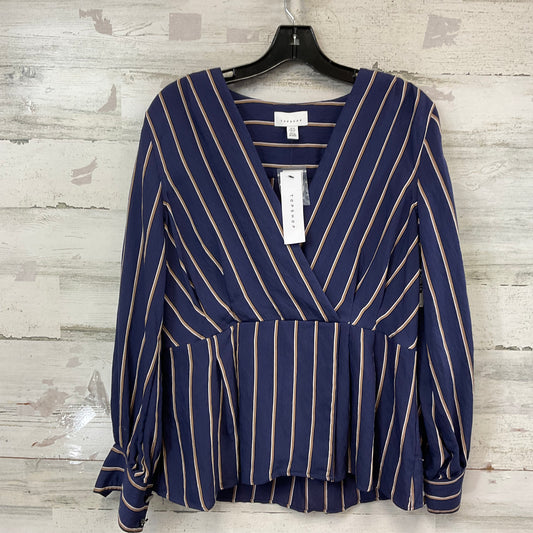 Blouse Long Sleeve By Topshop In Blue, Size: M